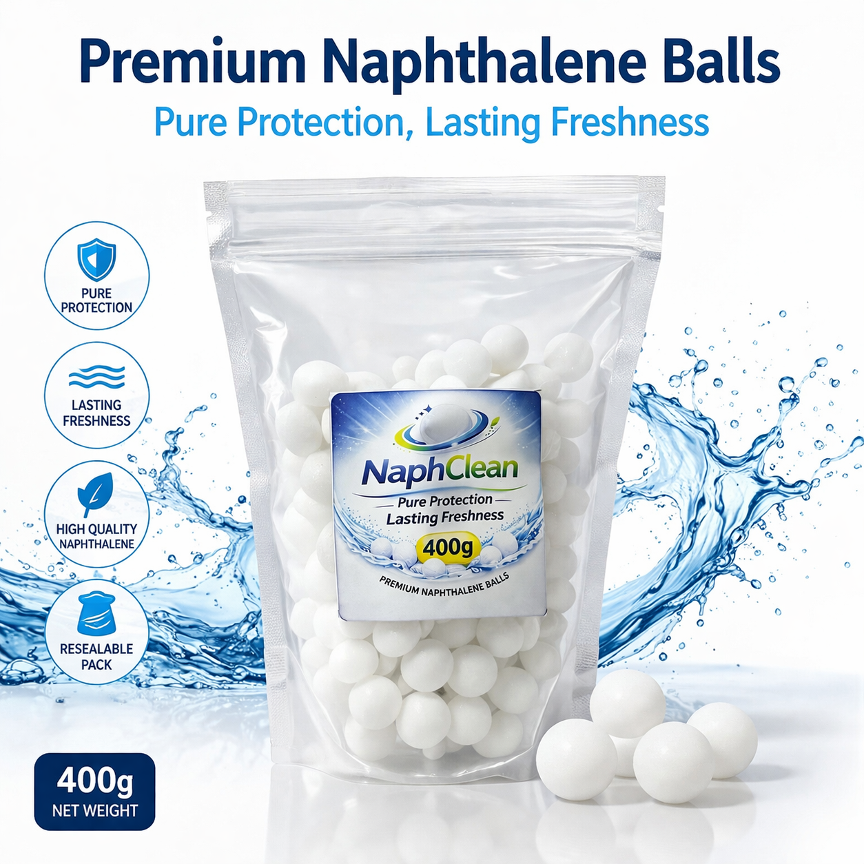 NaphClean Naphthalene Balls — 400g | Long-Lasting Family Pack
