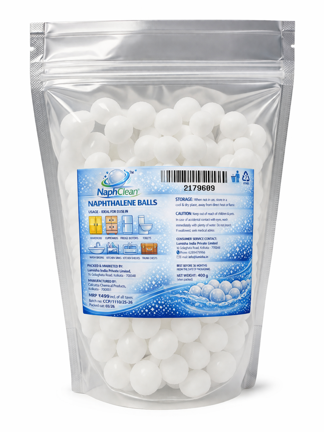 NaphClean Naphthalene Balls for Clothes | 400 Grams | Bathroom | Wardrobe | Moth, Protect Clothes | Insect Repellant | Ideal For Cupboards, Bookshelves And Toilets