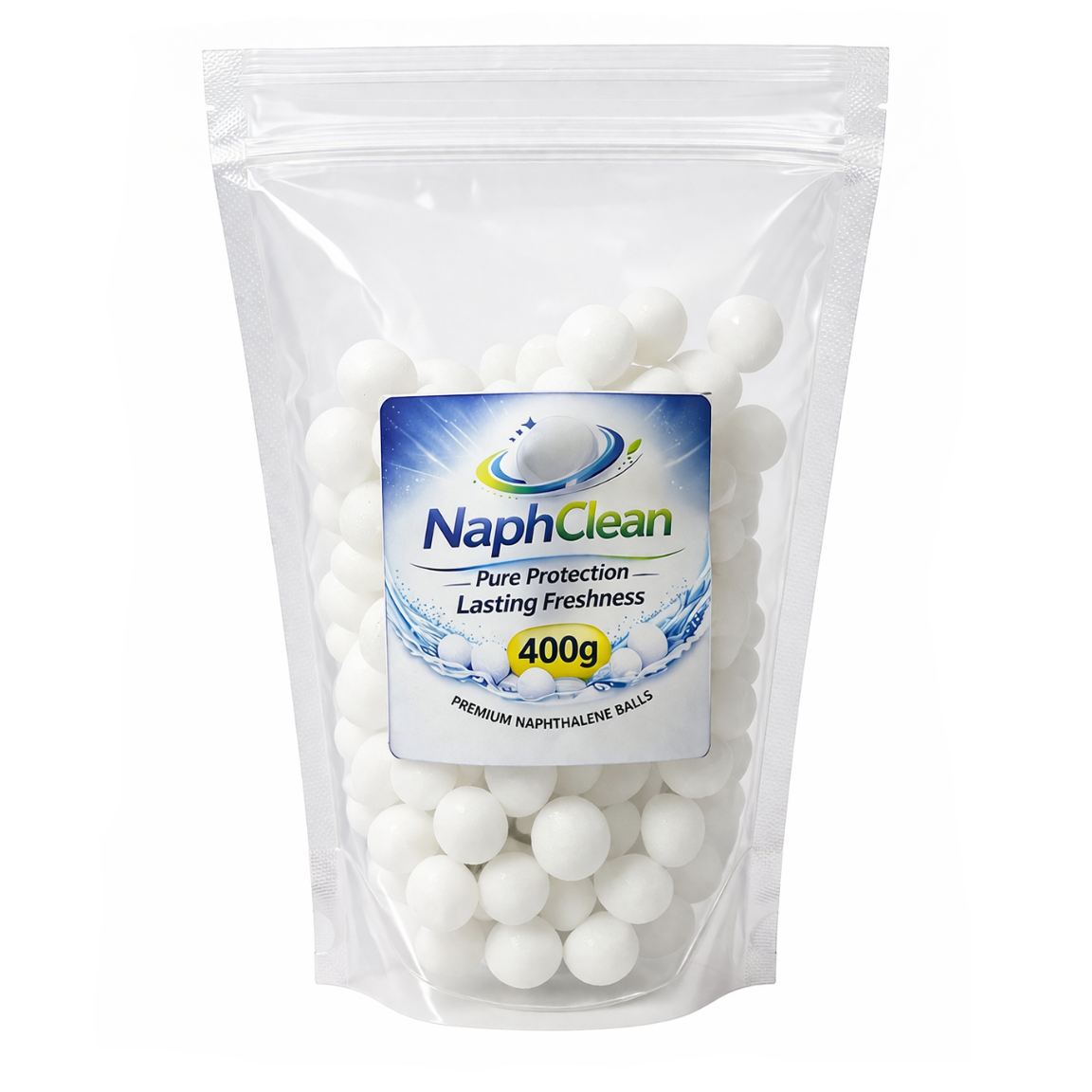 NaphClean Premium Naphthalene Balls — Classic White 400g