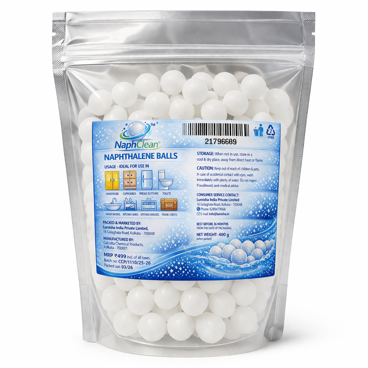 NaphClean Naphthalene Balls — 400g | Long-Lasting Family Pack