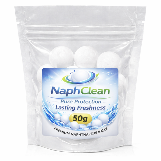 NaphClean Premium Naphthalene Balls — Classic White 50g