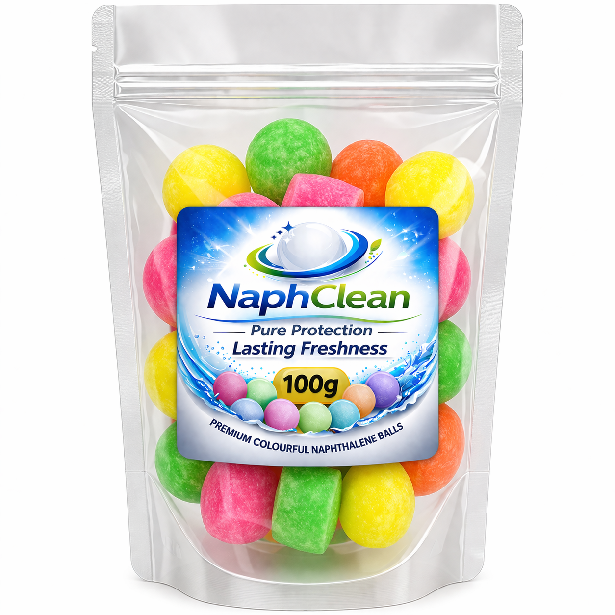 NaphClean Multi Colour Naphthalene Balls for Clothes | 100 Grams | Bathroom | Wardrobe | Moth, Protect Clothes | Insect Repellant | Ideal For Cupboards, Bookshelves And Toilets