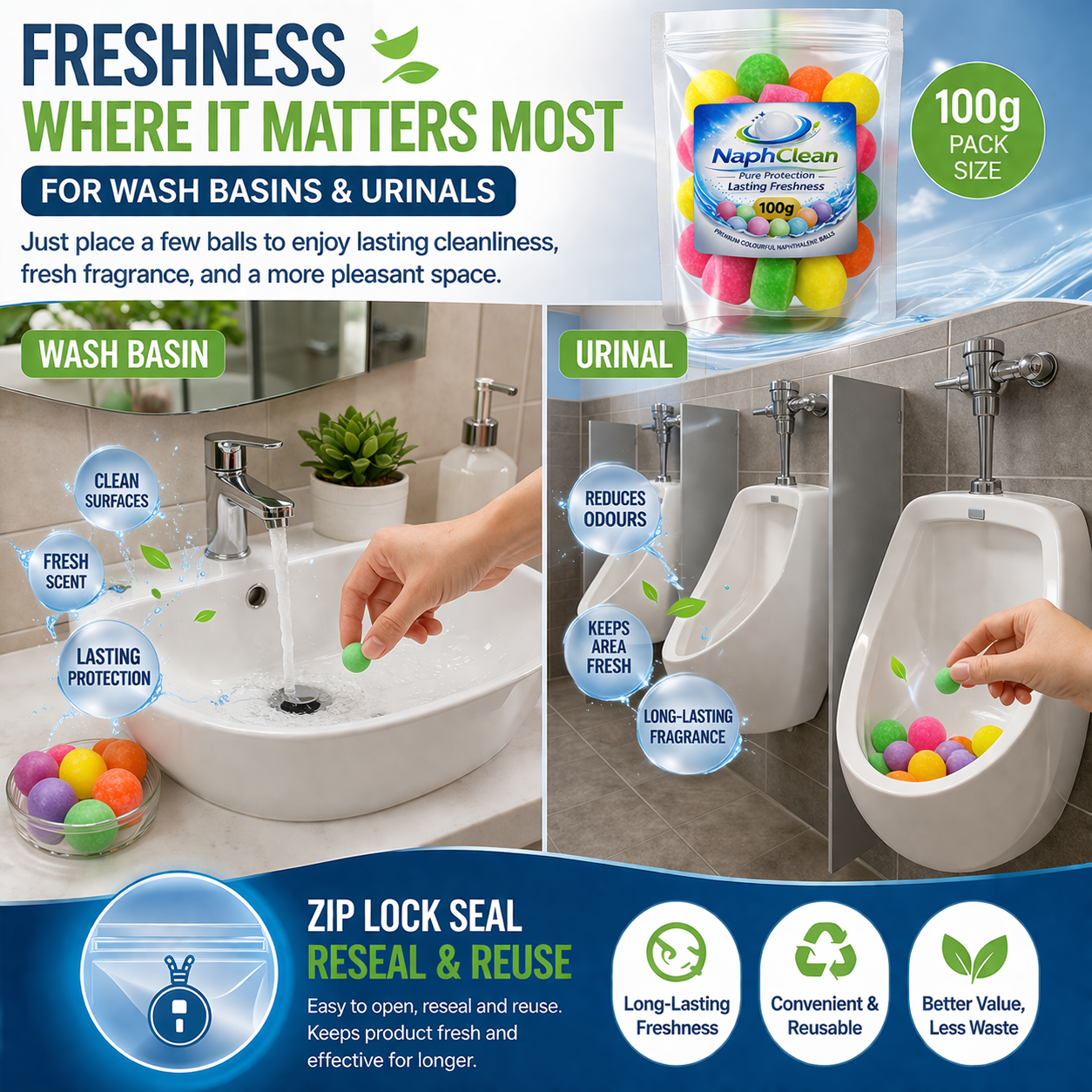 NaphClean Multi Colour Naphthalene Balls for Clothes | 100 Grams | Bathroom | Wardrobe | Moth, Protect Clothes | Insect Repellant | Ideal For Cupboards, Bookshelves And Toilets