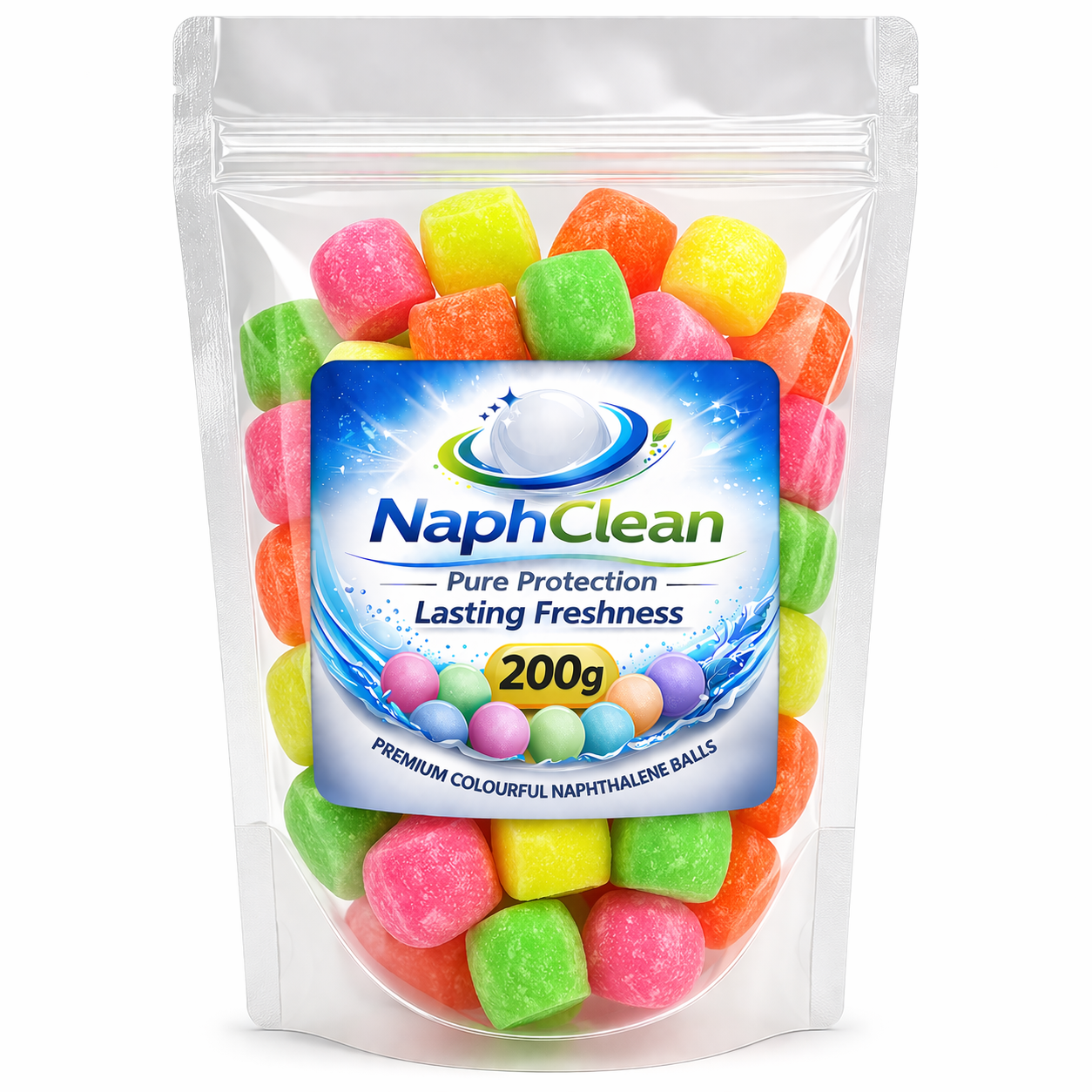 NaphClean Multi Colour Naphthalene Balls for Clothes | 200 Grams | Bathroom | Wardrobe | Moth, Protect Clothes | Insect Repellant | Ideal For Cupboards, Bookshelves And Toilets