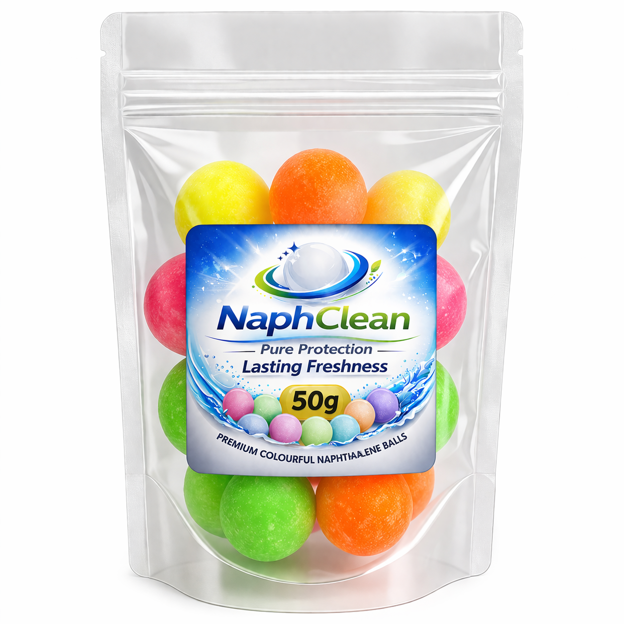 NaphClean Multi Colour Naphthalene Balls for Clothes | 50 Grams | Bathroom | Wardrobe | Moth, Protect Clothes | Insect Repellant | Ideal For Cupboards, Bookshelves And Toilets